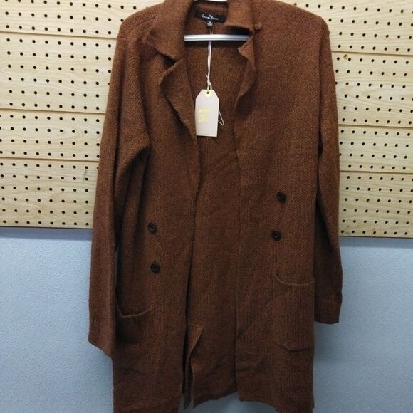 Love Tree Longline Sweater Cardigan Terracotta Brown Open Pockets Buttons Small - Picture 1 of 9